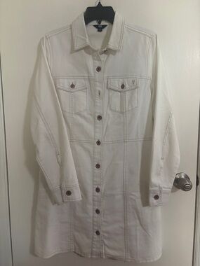 Frye White Long-Sleeve Button-Front Mini Denim Dress